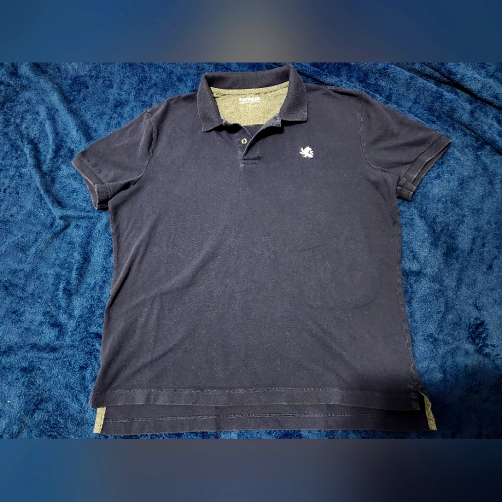 Express Mens Blue Navy Polo Shirt Large Lion